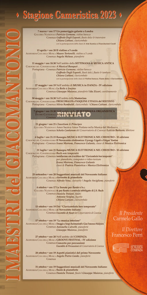 Stagione Cameristica 2023 – aggiornamento
