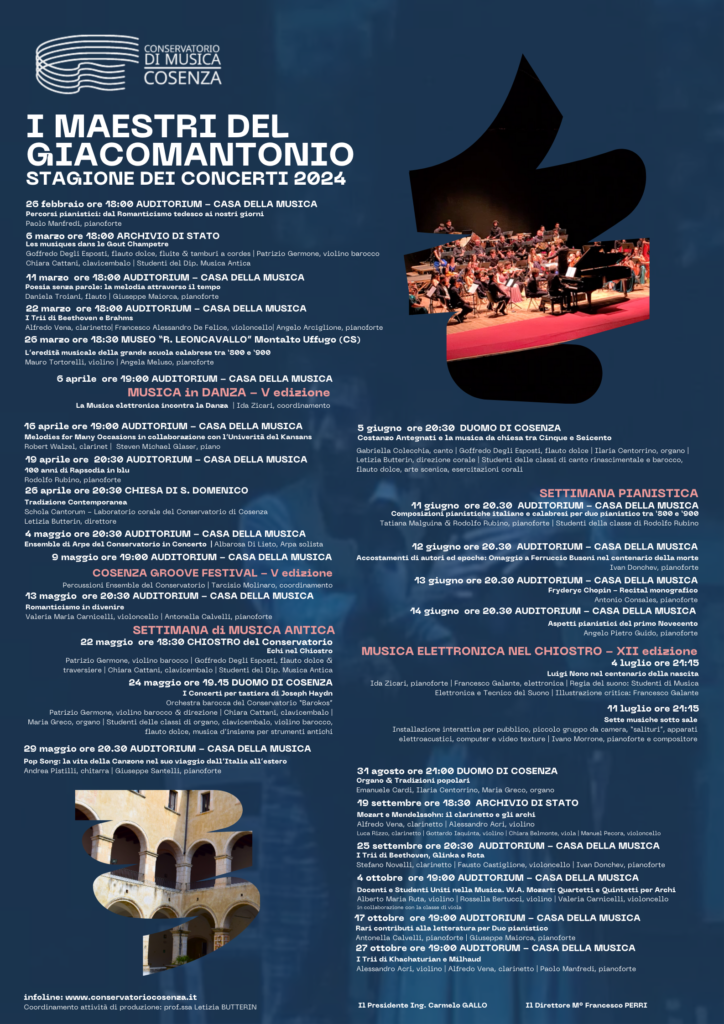 Stagione dei Concerti del Conservatorio 2024 – Cartellone