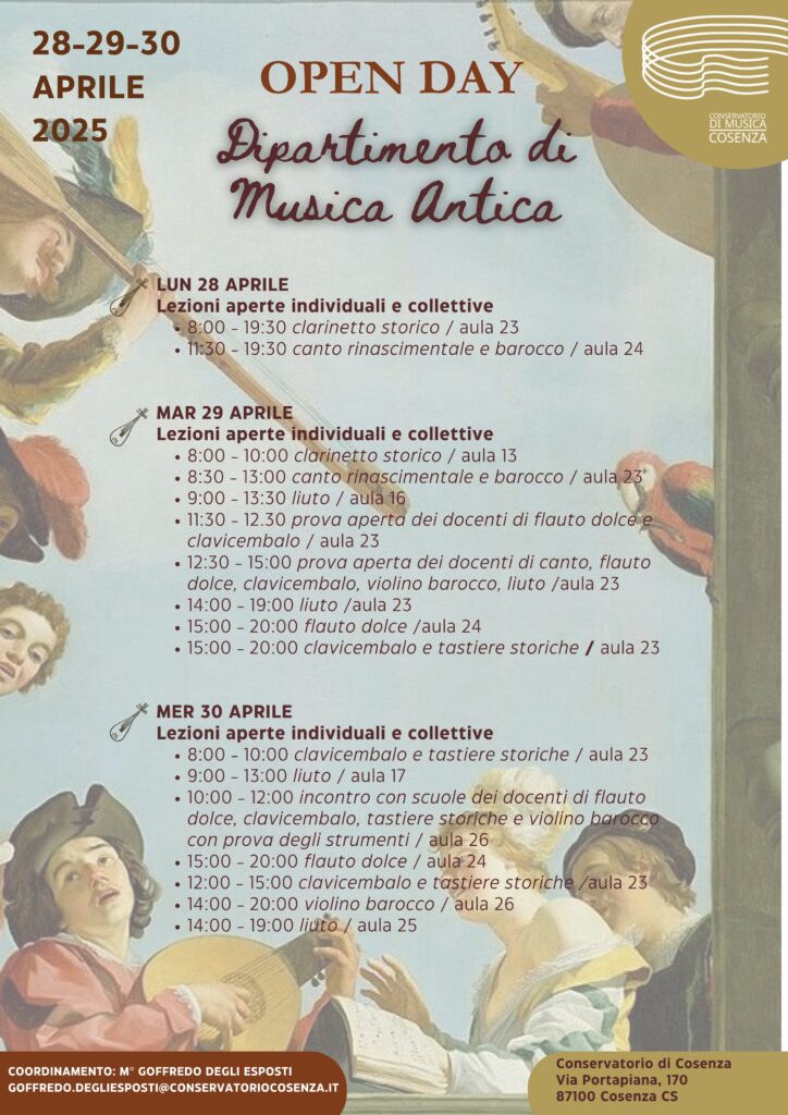 OPEN DAY MUSICA ANTICA – 28/29/30 aprile 2025