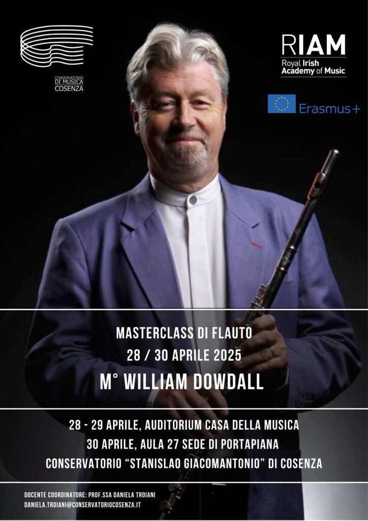 MASTERCLASS DI FLAUTO 28 / 30 APRILE 2025 M° WILLIAM DOWDALL